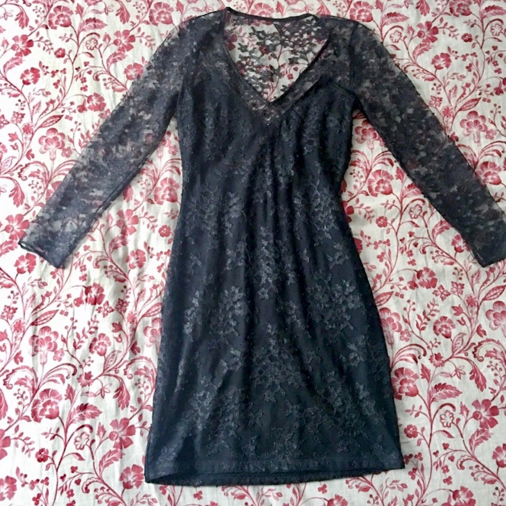 Express black lace long sl. shimmery dress NYE🎉